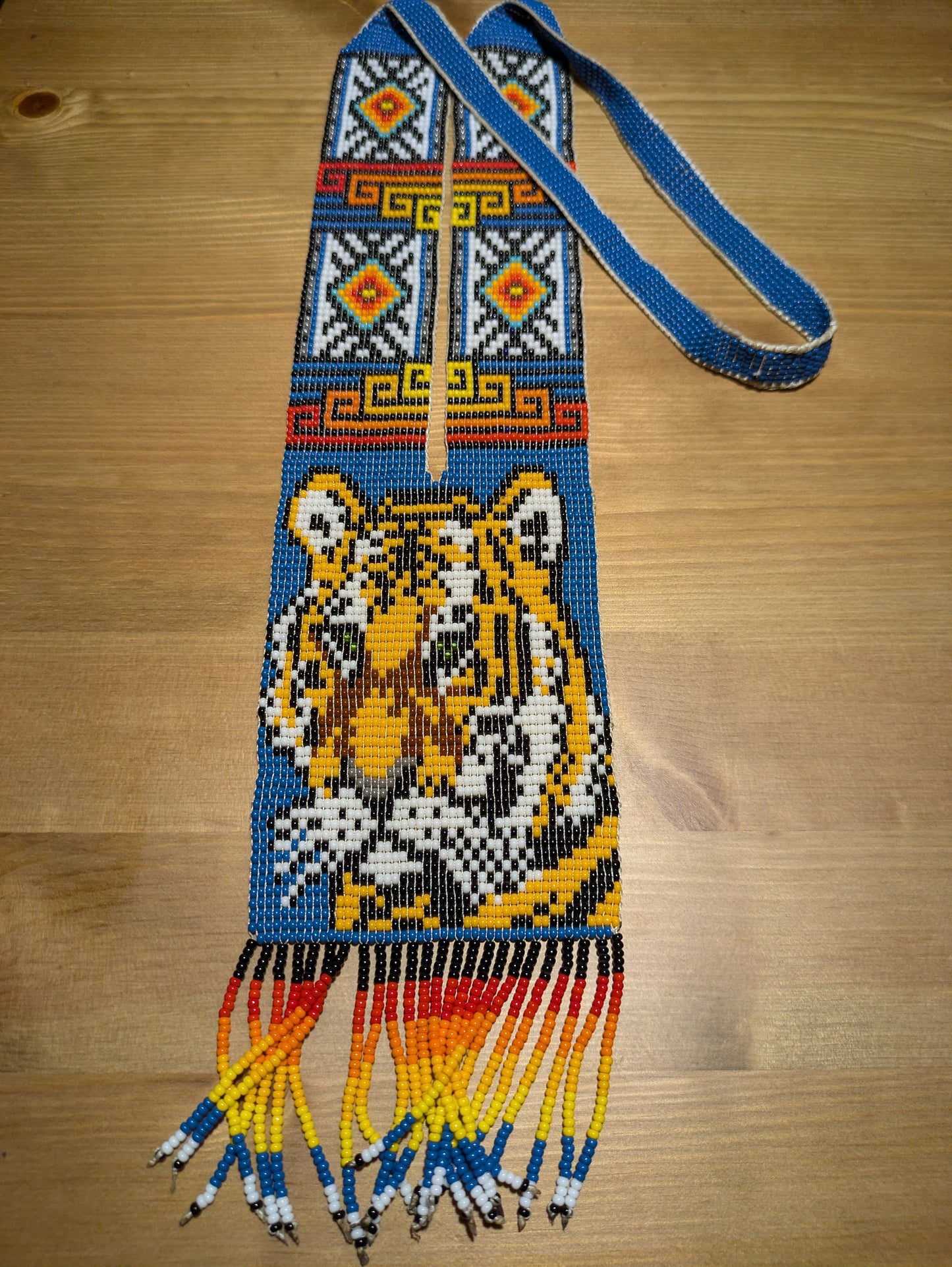 Beaded Necklace Blue Tiger