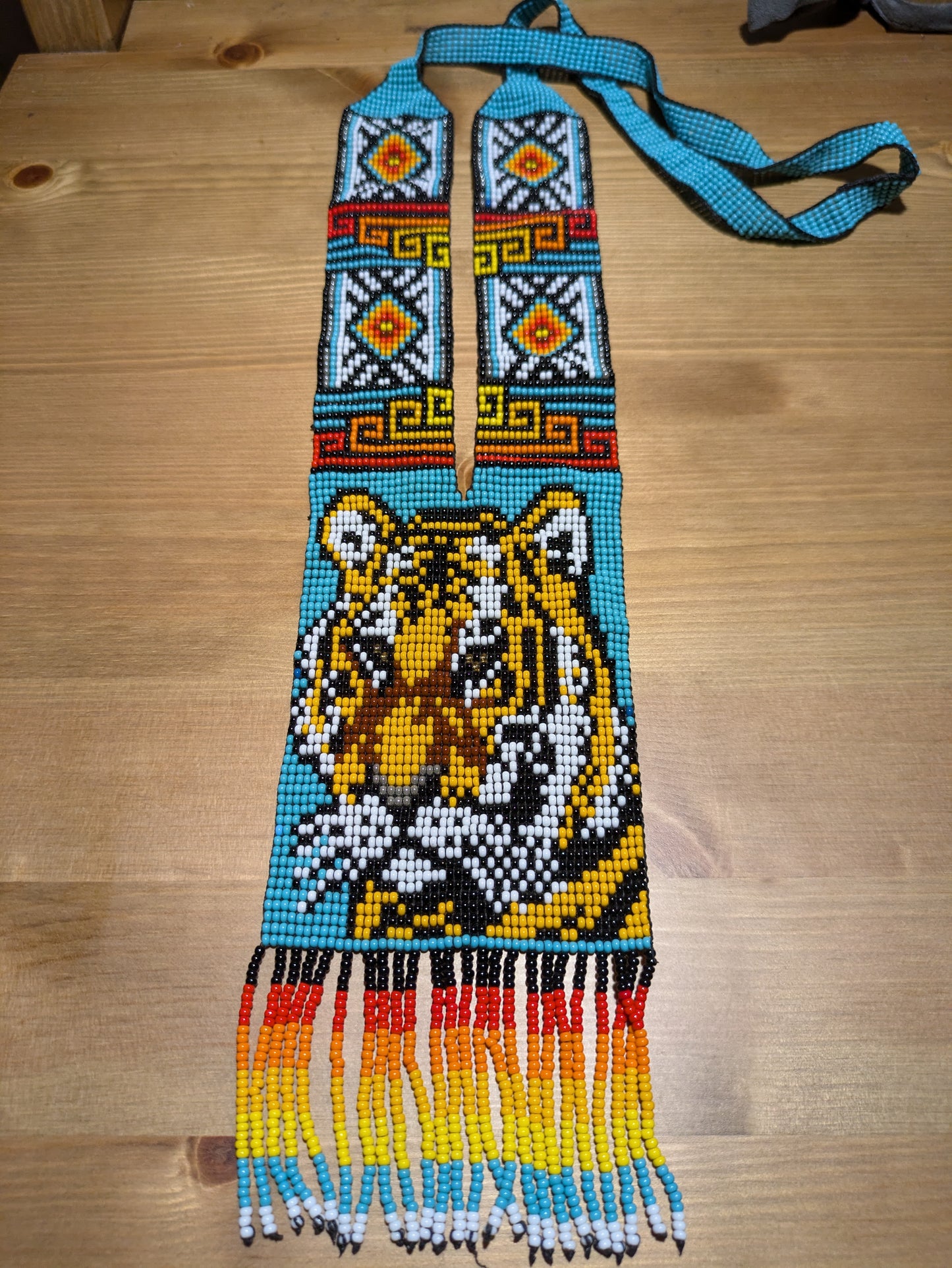 Beaded Necklace Blue Tiger